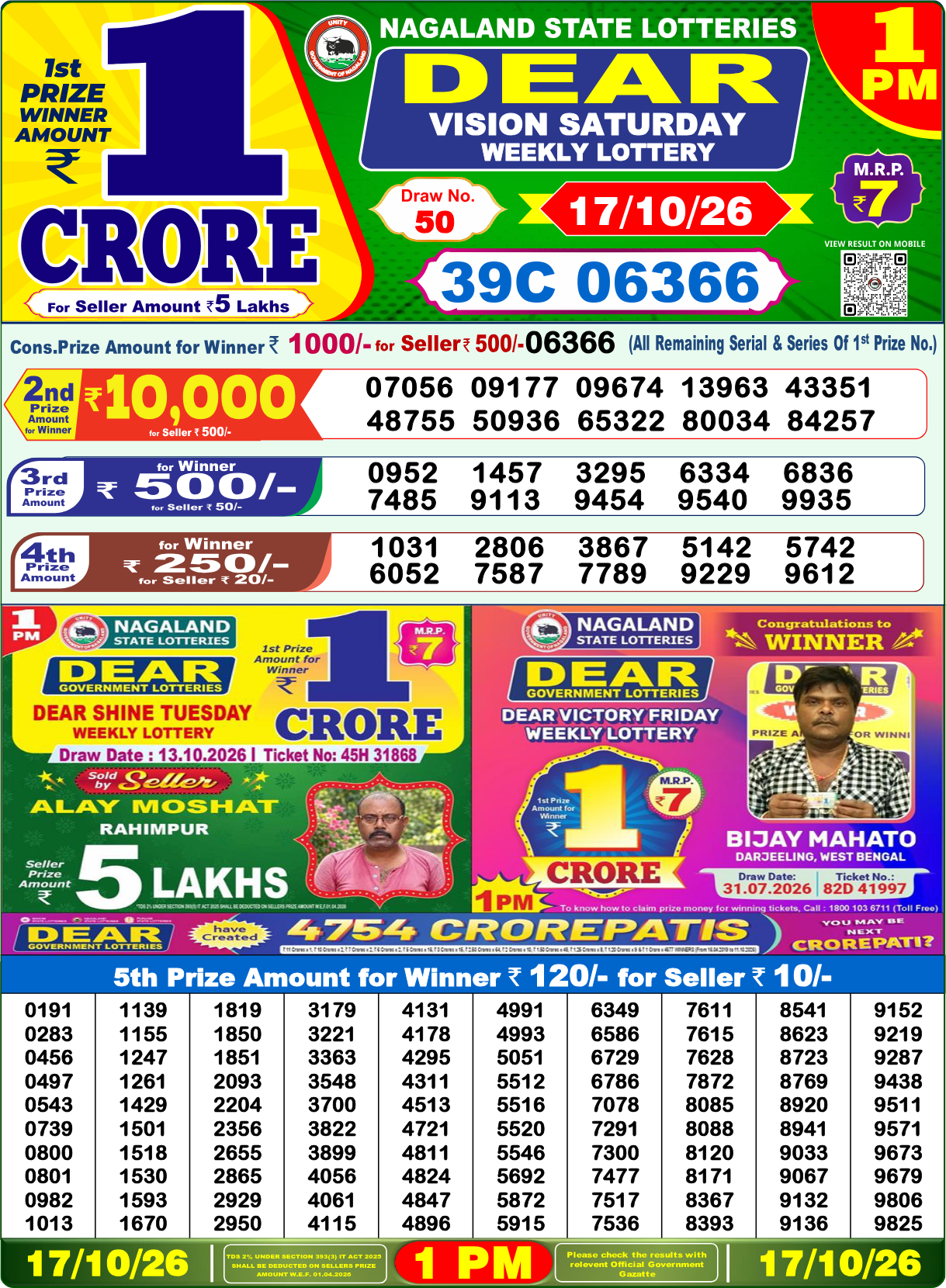 Lottery Sambad 1 PM result 17.10.2026, page 1