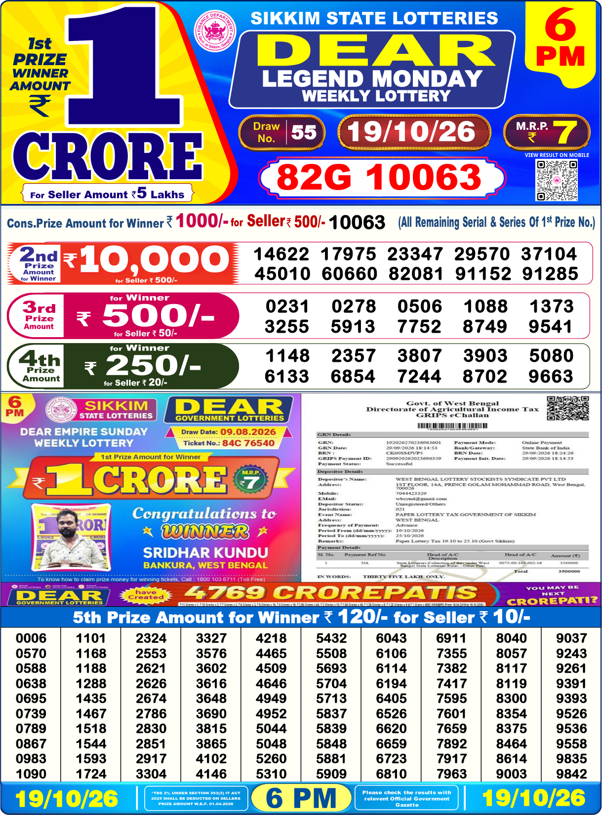 Lottery Sambad 6 PM result 19.10.2026, page 1