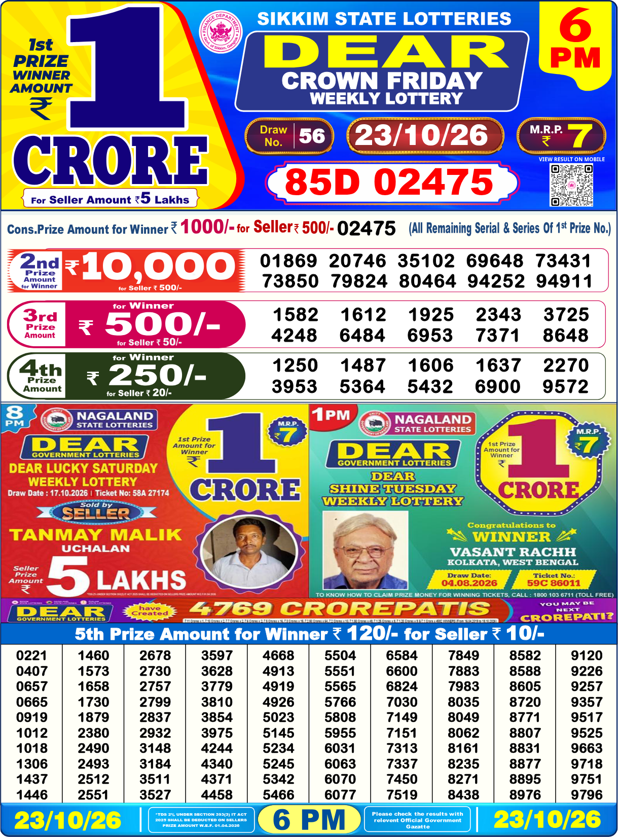 Lottery Sambad 6 PM result 23.10.2026, page 1