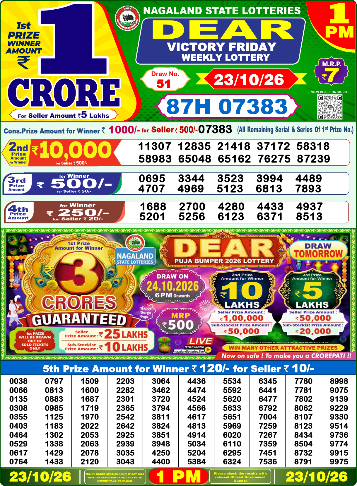 Lottery Sambad 1 PM result 23.10.2026, page 1