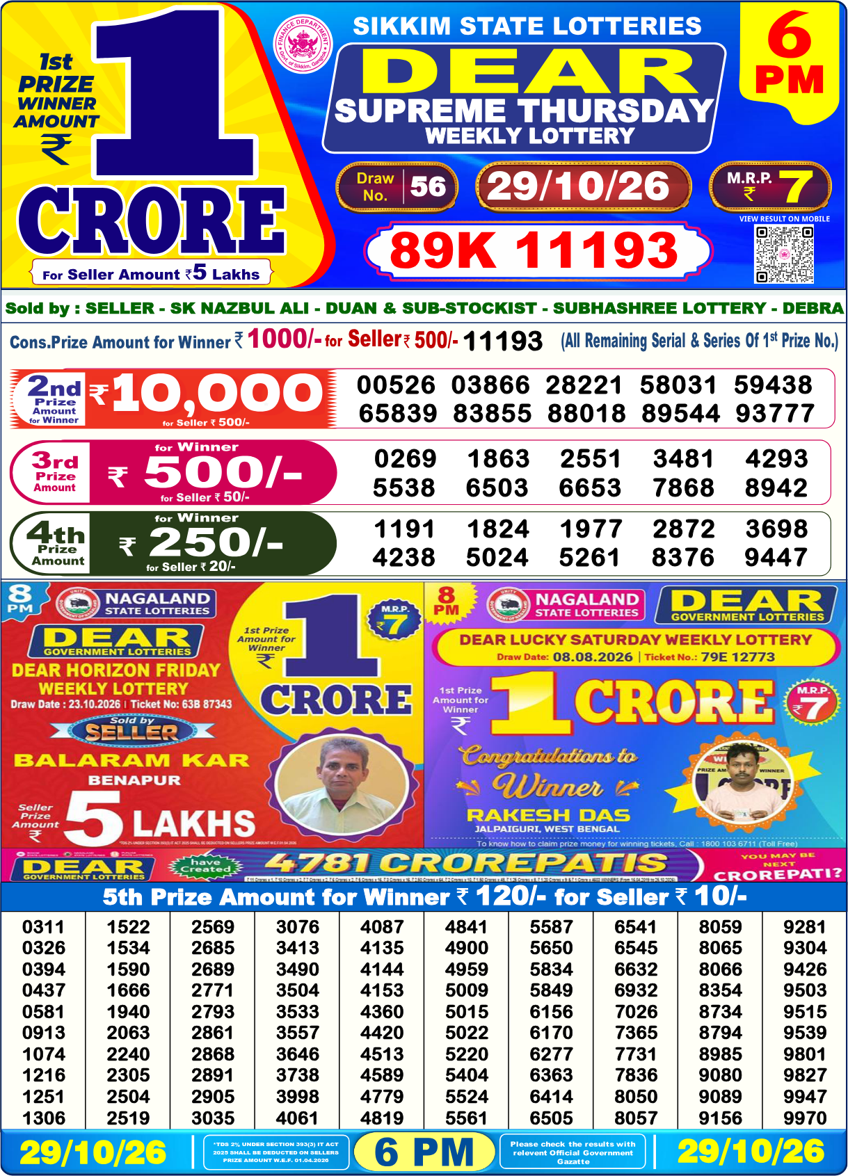 Lottery Sambad 6 PM result 29.10.2026, page 1