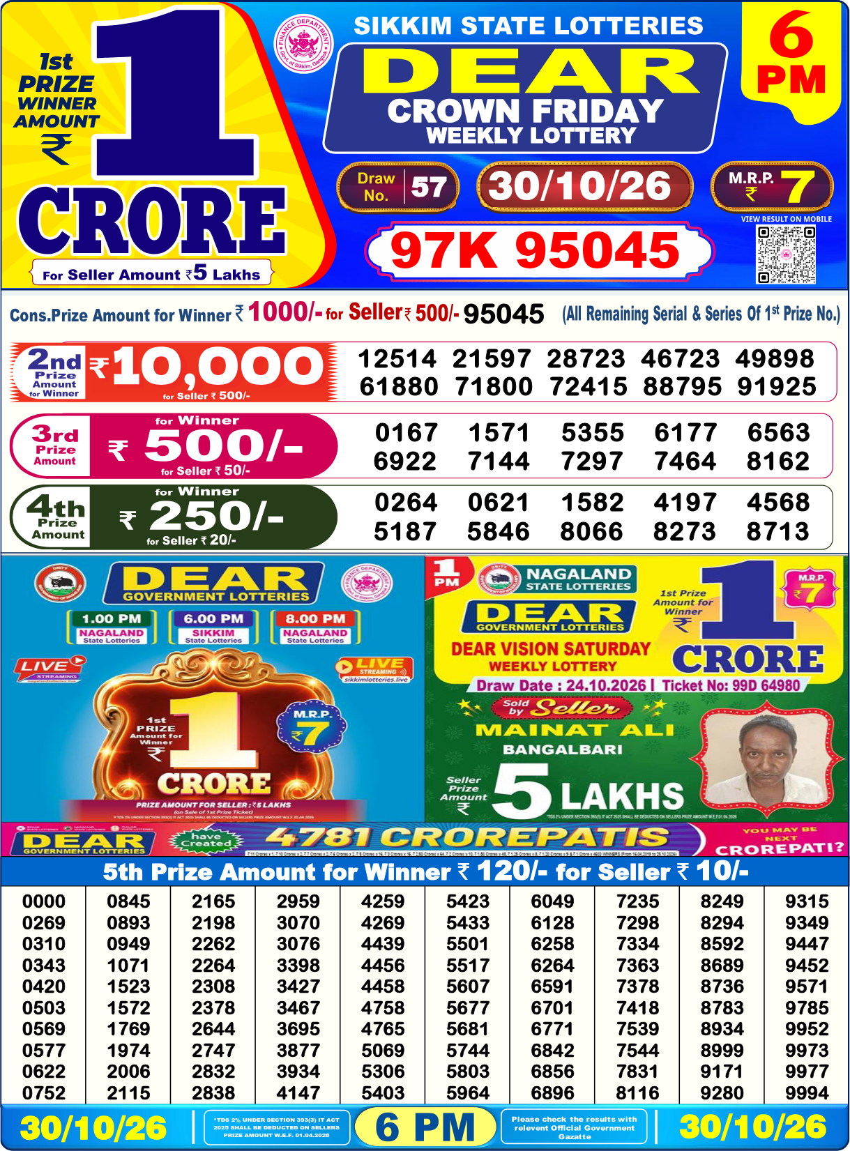 Lottery Sambad 6 PM result 30.10.2026, page 1
